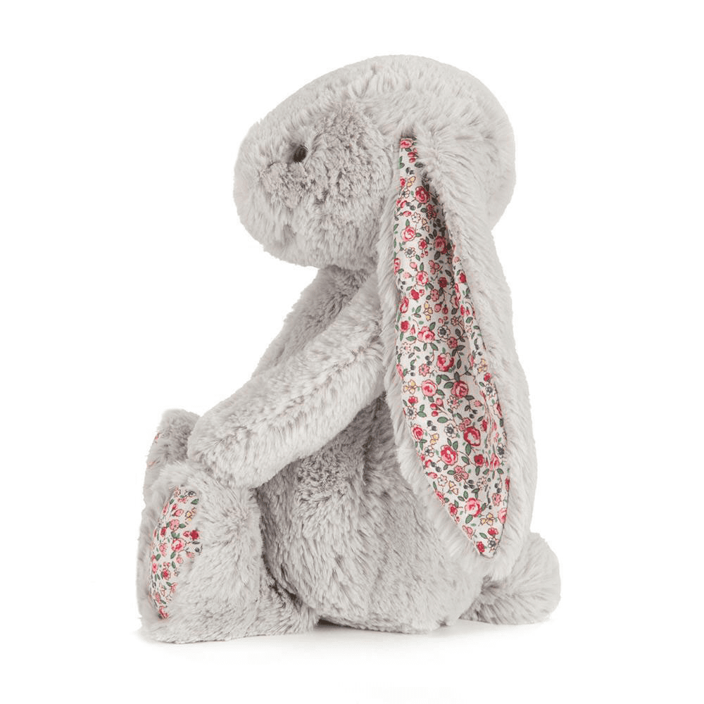 peluche lapin argenté de coté sur fond blanc