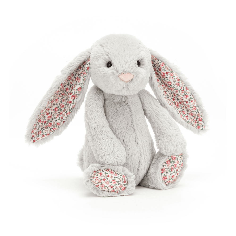 peluche lapin argenté de face sur fond blanc