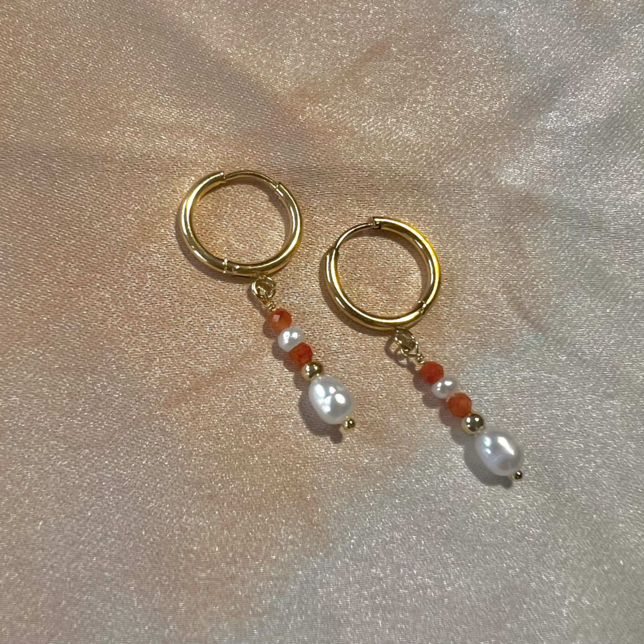 boucles d'oreilles pendantes en acier inoxydable avec perles Nacre & Agate orange