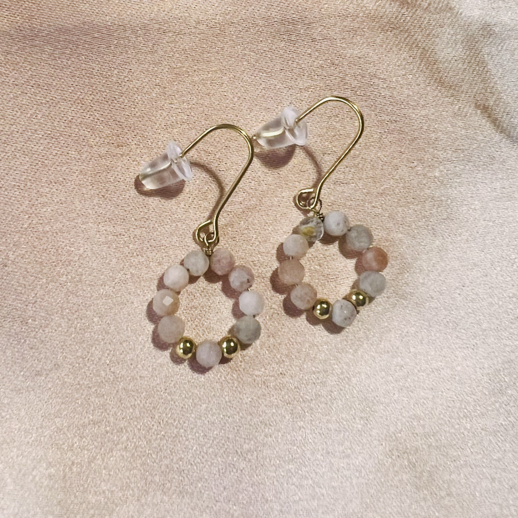 Boucles d'oreilles en acier inoxydable de couleur or et pierres précieuses Quartz Rose