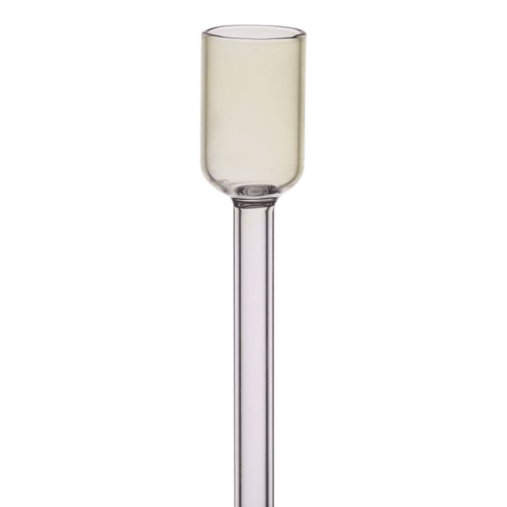 bougeoir longue bougie transparent rose et jaune sur fond blanc