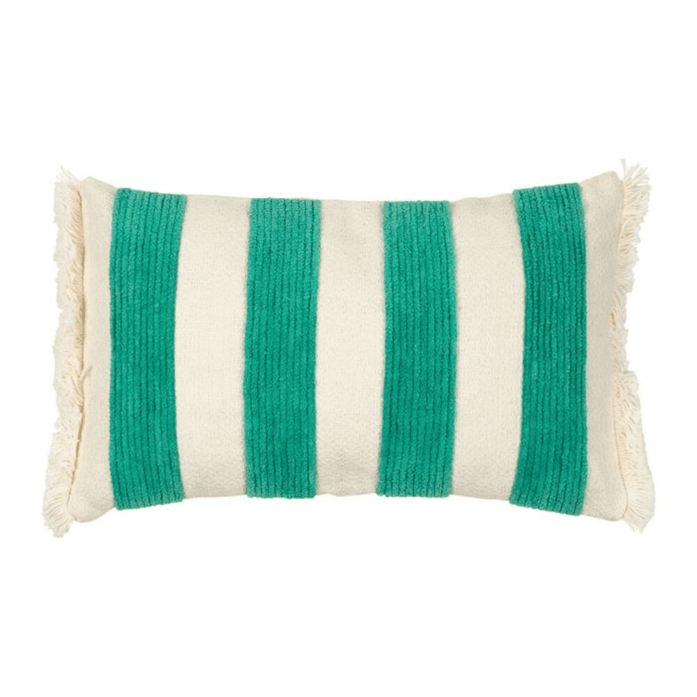 Coussin blanc & émeraude sur fond blanc