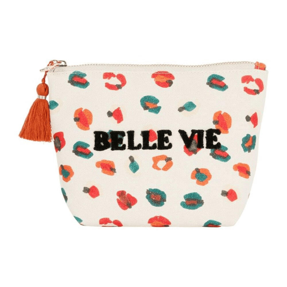pochette avec motifs & écriture belle vie sur fond blanc