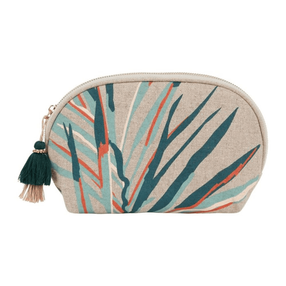 pochette couleur sauge et corail avec motifs sur fond blanc