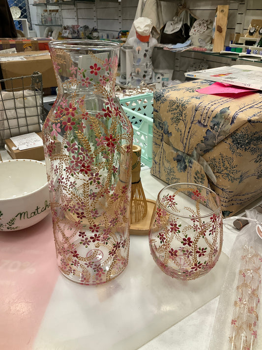 Lot verre + carafe fleurs - ID Créations Paris