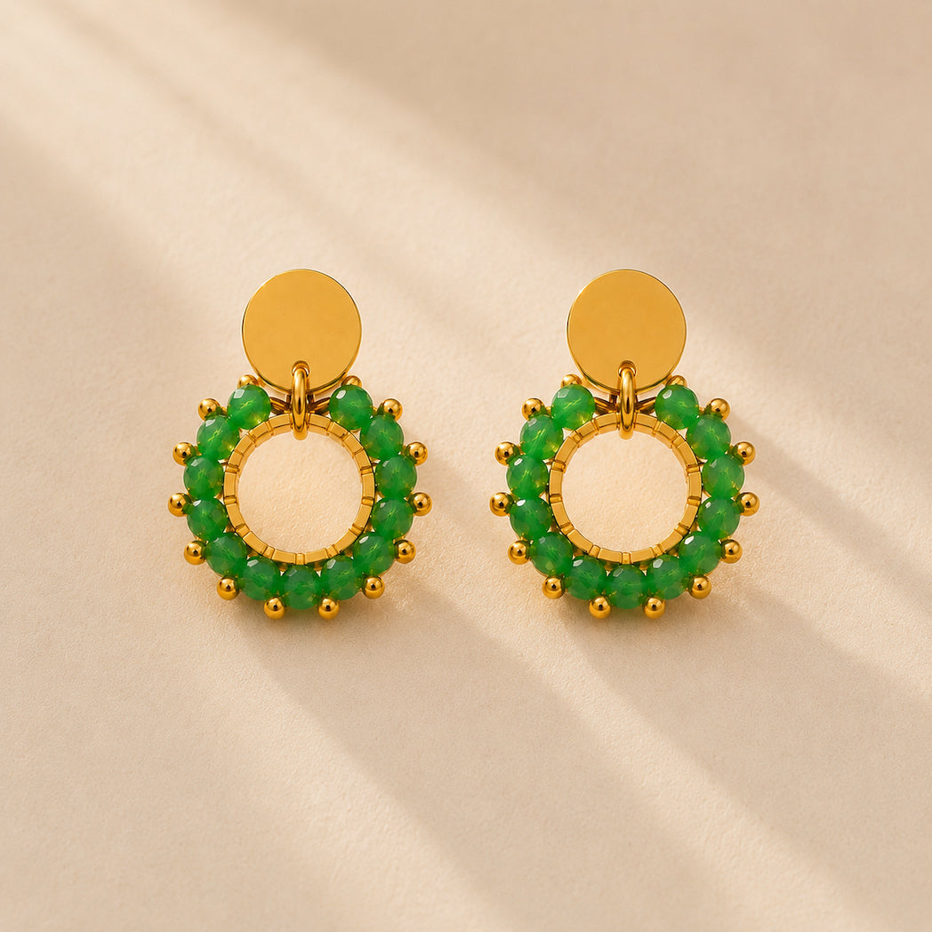 Boucles Ambre en pierre naturelle verte et finition dorée – Aluna Bijoux