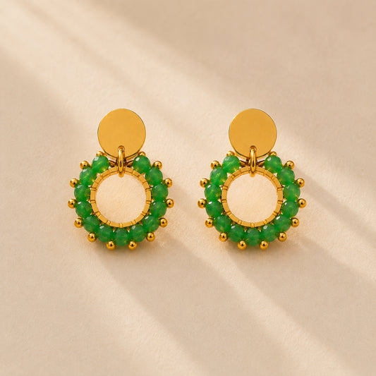 Boucles Ambre en pierre naturelle verte et finition dorée – Aluna Bijoux