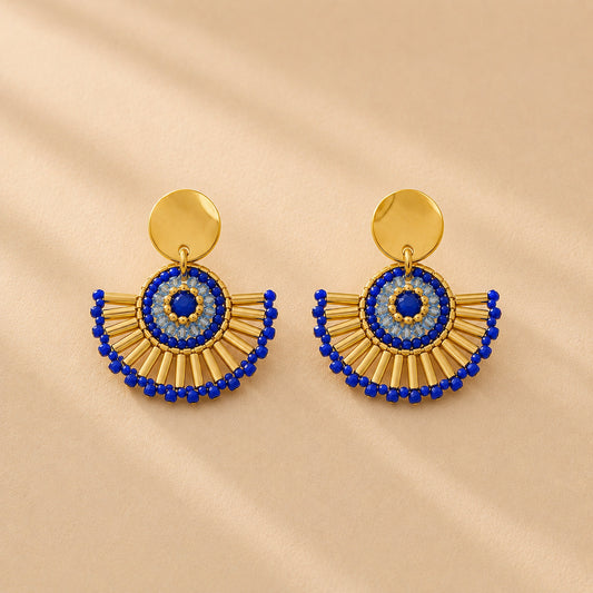 Boucles Inca en pierre naturelle bleue et finition dorée – Aluna Bijoux