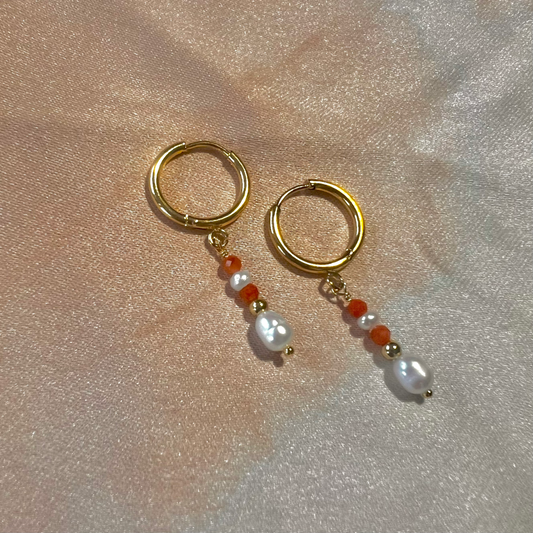 boucles d'oreilles pendantes en acier inoxydable avec perles Nacre & Agate orange