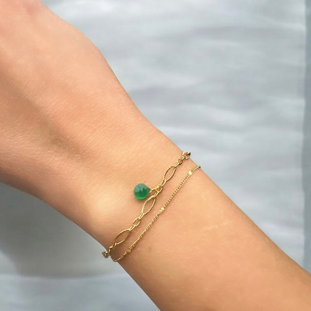Bracelet duo en acier inoxydable avec pierre semi précieuse de couleur verte