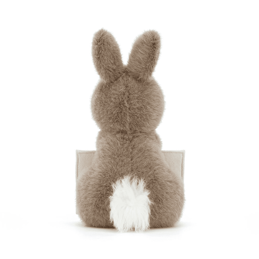 peluche lapin messager sur fond blanc 
